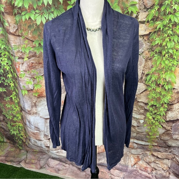 RACHEL ZOE Sheer Linen Periwinkle Blue Open Front Cardigan with Shawl Co… - Picture 7 of 10